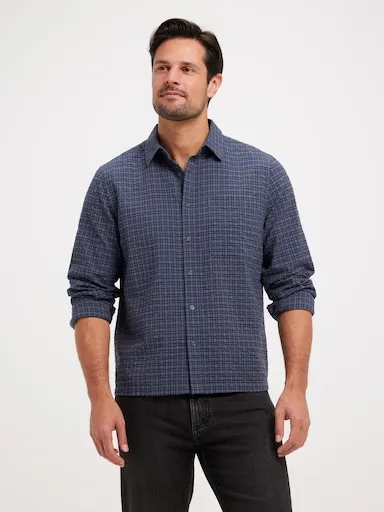 Just Jeans Long Sleeve Seersucker Check Shirt