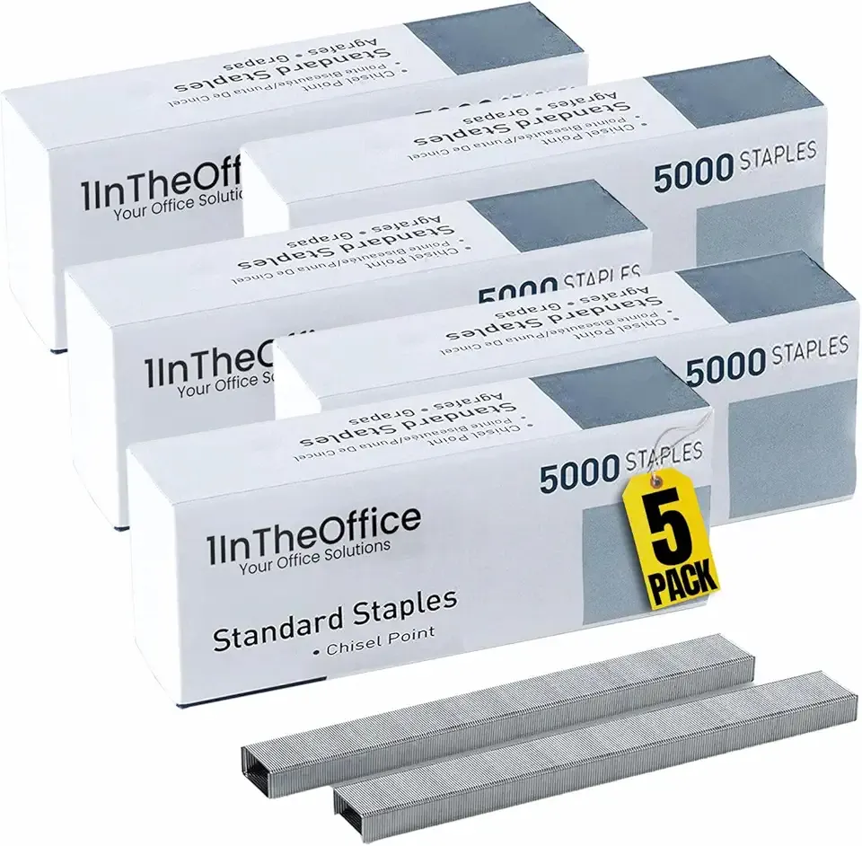 1InTheOffice Standard Staples - 1/4" Leg Length, 5,000 Staples/Pack, 5 Pack