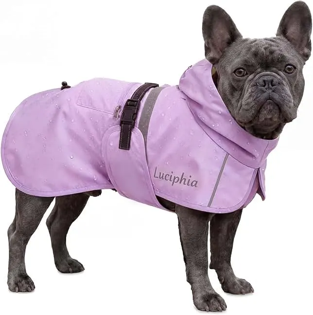 Luciphia Dog Raincoat Adjustable Hooded Reflective Rain Jacket with Pocket for Small Medium Large Extra Large Dogs Purple Medium
