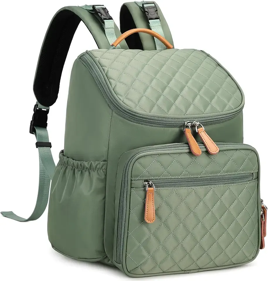 Large Capacity Diaper Bag Backpack with Stroller Buckle, Water-Resistant Travel Baby Bag with Insulated Pockets (Classic, Green)