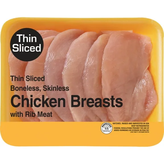 Best seller Freshness Guaranteed Thin-Sliced Boneless Skinless Chicken Breasts, 0.8 - 3.5 lb Tray $10.38 $4.92/lb