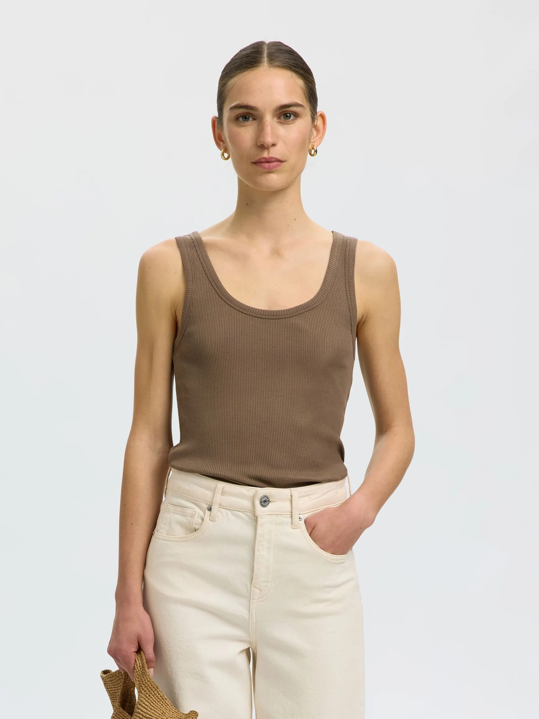 RIBBESTRIKKET BOMULL TANKTOP