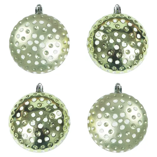 Enchanted Forest® 80mm Light Green Embossed Dots Shatterproof Ornaments - 4 Pack