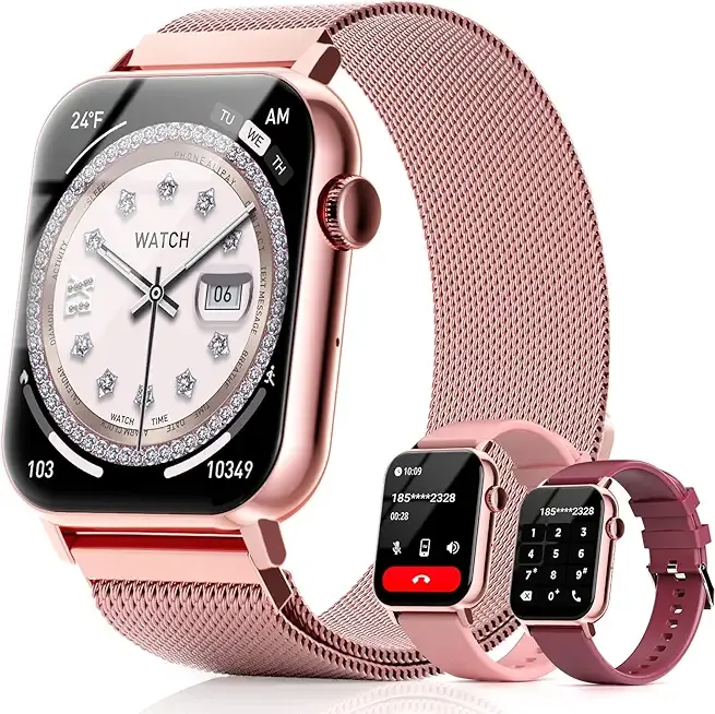 Smart Watches for Women, 1.83'' HD Fitness Tracker with Answer/Make Calls, Heart Rate/Sleep/SpO2 Monitor, 120+ Sport Modes, IP68 Waterproof, Compatible iPhone/Samsung/Android (Rose Gold)