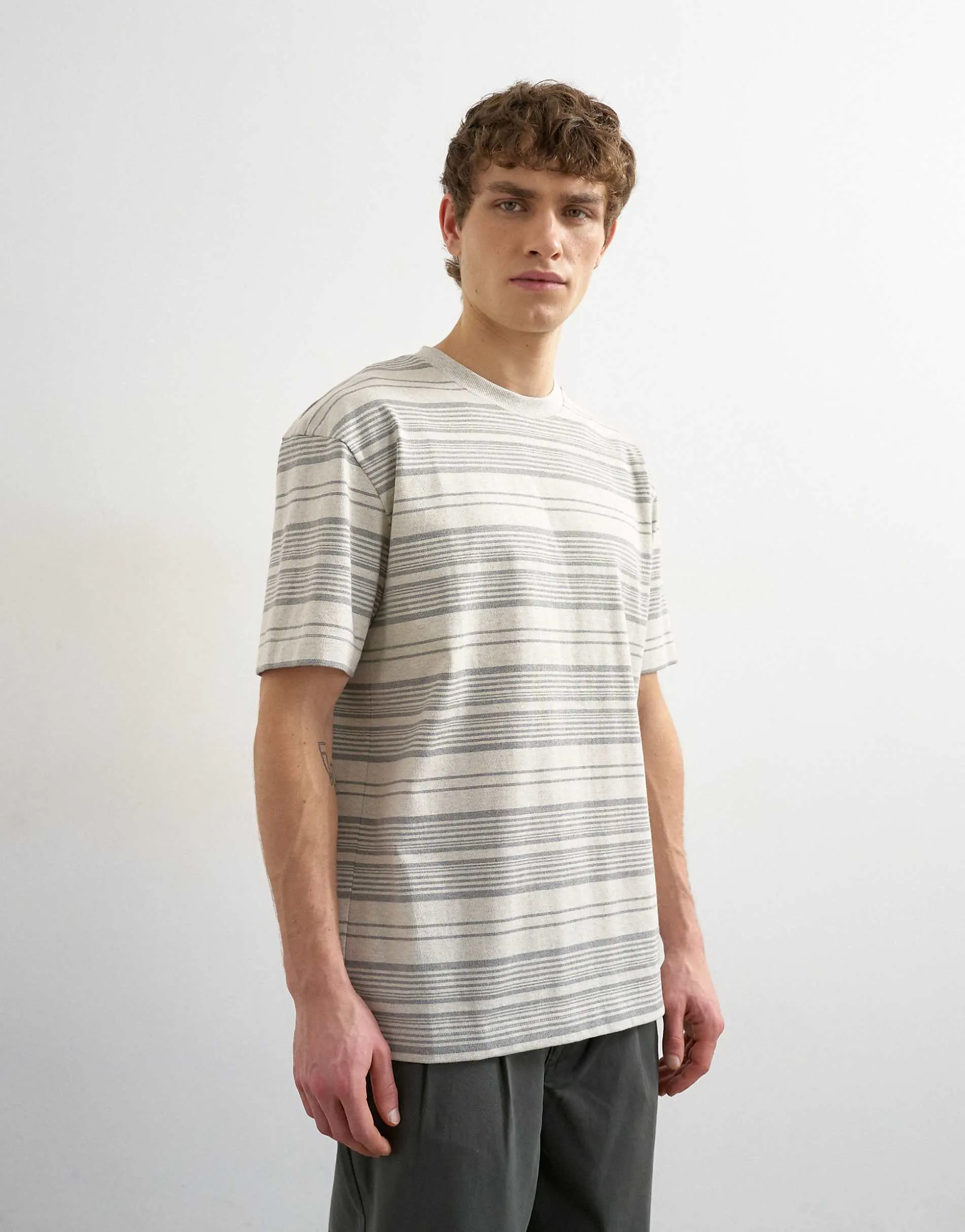 Topman relaxed fit stripe t-shirt in grey
