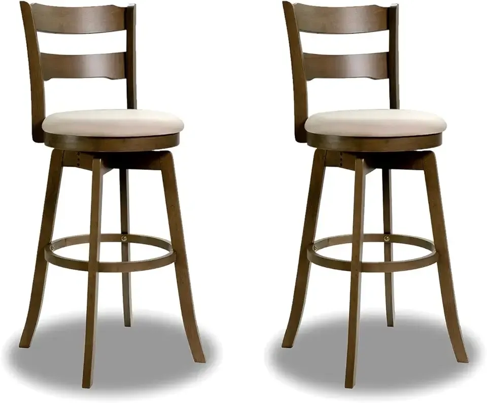 Giantex Swivel Bar Stools Set of 2, 30.5" Bar Height Stools with Fabric Upholstered Seat, High Back, Footrest, Rubber Wood Barstools for Kitchen Island, Dining Room, Pub
