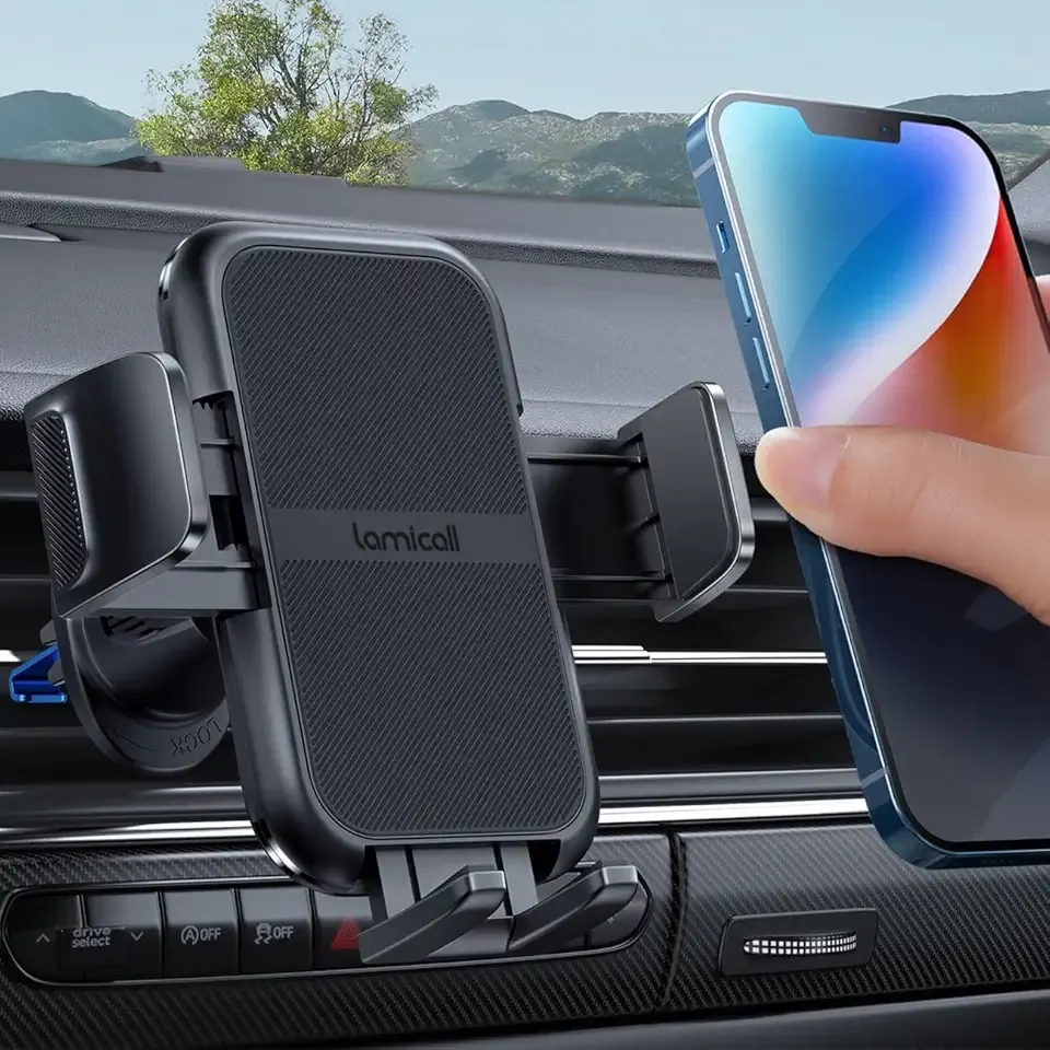 Lamicall 2026 Wider Clamp & Metal Hook Car Phone Holder Vent [Thick Cases Friendly] Phone Holders for Your Car Mount Gfts Automobile Hands Free Accessories for Women Men for iPhone 16 15 14 13 Pro Max