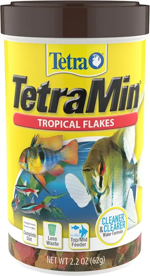 TetraMin Tropical Flakes Fish Food, 2.2 oz | Complete Daily Diet For Top-And-Mid Feeding Tropical Fish, Protein For Growth & Prebiotics for Digestion, Clear Water Formula