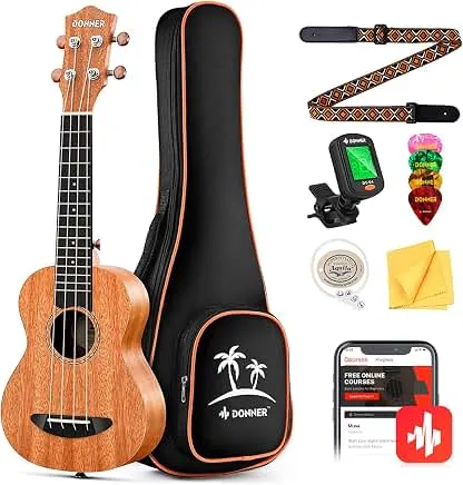 Donner Concert Ukulele Beginner Mahogany 23 Inch Ukelele Kit with Free Online Lesson Gig Bag Strap Nylon String Tuner Picks Cloth DUC-1 Gift Choice Donner Concert Ukulele Beginner Mahogany 23 Inch…