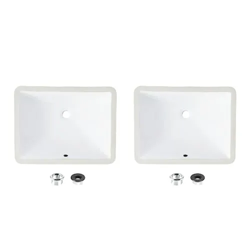 Chic Under-Mount Porcelain Bathroom Sink 20.75 in White Set of 2