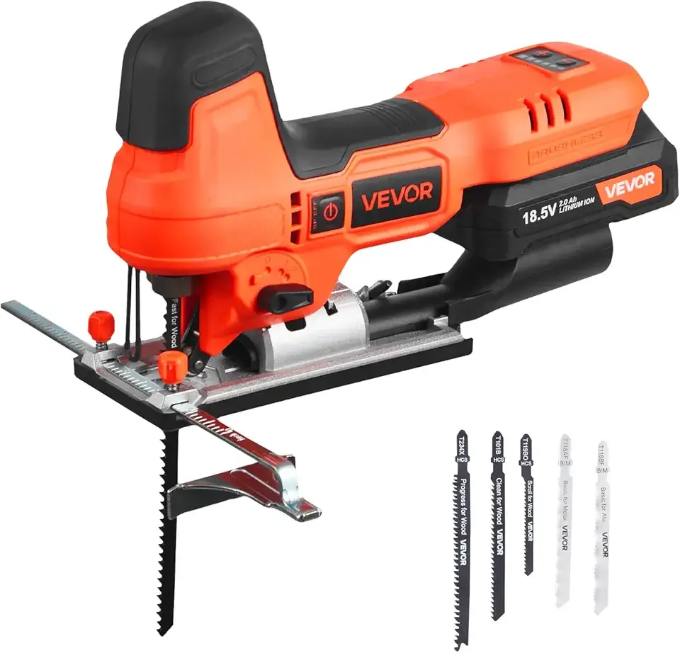20V Cordless Jig Saw, 7/8" Brushless Jigsaw Tool for Makita 18V Battery, 3500 SPM & 6 Variable Speed, Battery & Charger, LED Light, 0-45° Bevel Cuts, 6 Blades, 4 Orbital Settings, Wood & Metal
