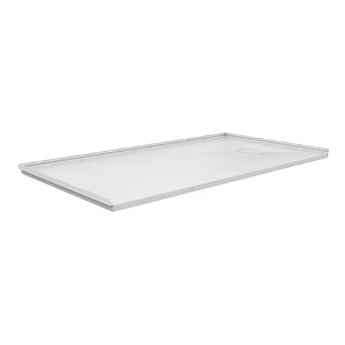 Stonea 60L x 32W Solid Surface Universal Shower Base in White with Concealed End Drain