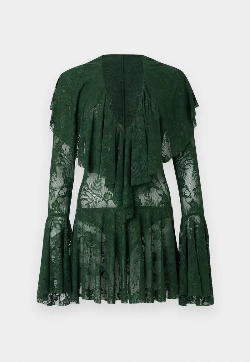 LONG SLEEVE DEEP RUFFLE MINI DRESS - Cocktailkjole - dark emerald