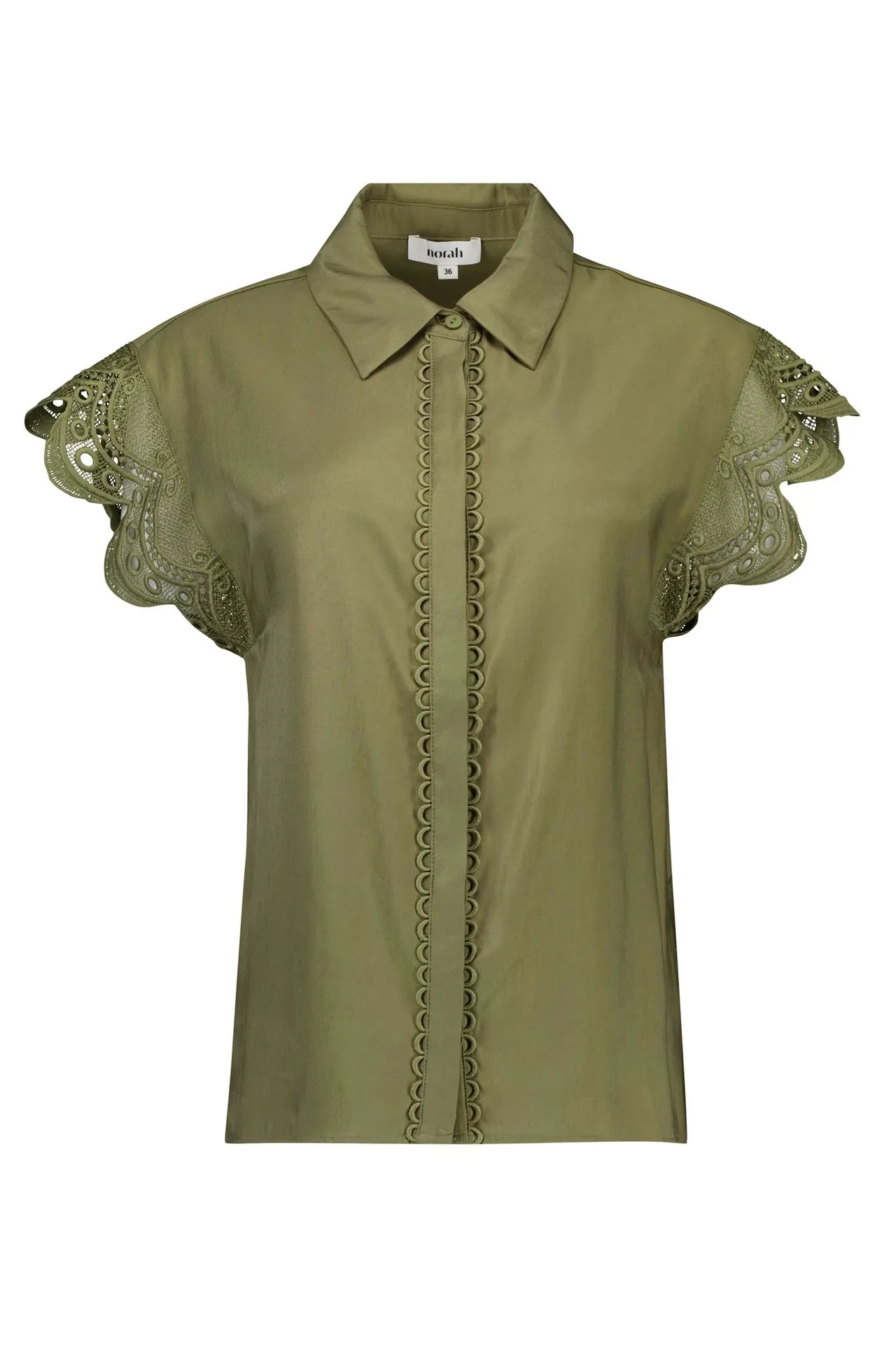 Olijfgroene broderie blouse