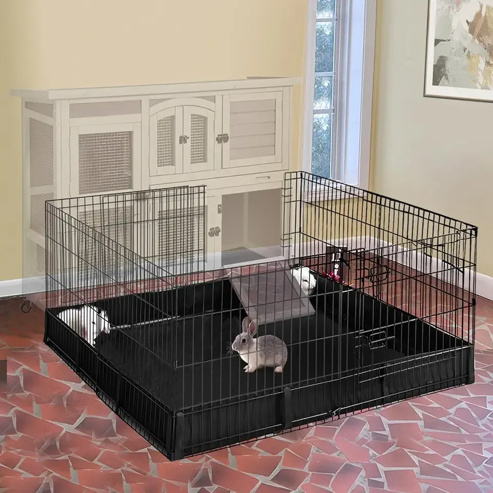 Rabbit Playpen,Small Animal Cage with Waterproof Mat, 48" L*48" W*24" H Metal Hedgehog with Door, C&C Cage for Guinea Pigs, Bunny, Hedgehogs, Chinchillas(Playpen Only)