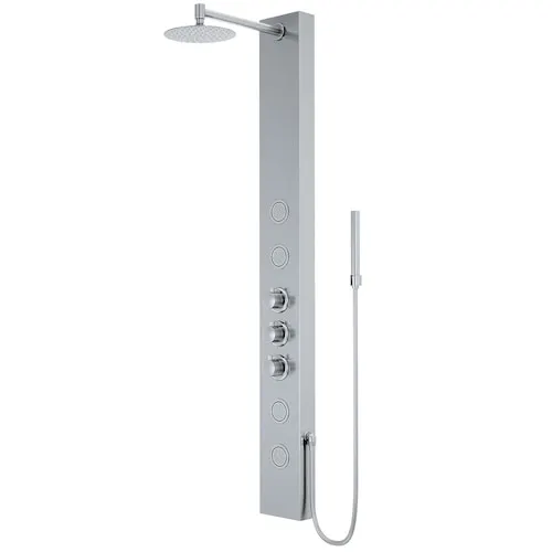 Ellington 59-Inch 4-Jet Wall Panel System with Round Rainhead Handheld Wand in Stainless Steel