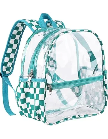 Fomaris Stadium Approved Clear Backpack 12x6x12 Clear Bag for Stadium Events, Sports, Concerts, Festivals - Checkered Green