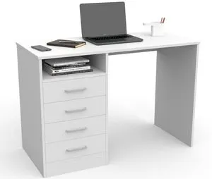 Escritorio con 4 Cajones, Mesa de Oficina, Despacho Ordenador, 110 x 76 x 50 cm Blanco Dormidán