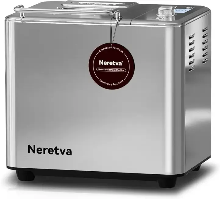 Neretva 20-in-1 2LB Bread Maker Metal Bread Machine with Dual Heater-Silver | Automatic Bread Maker Machine with Nonstick Ceramic Pan, Low Noise, Stainless Steel Breadmaker, 15H Timer & 1H Keep Warm Set