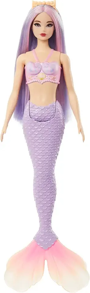 Mermaid Doll with Pink & Lilac Fantasy Hair & Headband Accessory, Toy with Shell-Inspired Bodice & Lavender Tail