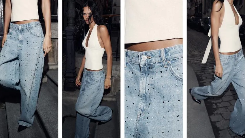 TRF MID-WAIST BAGGY SHINY JEANS