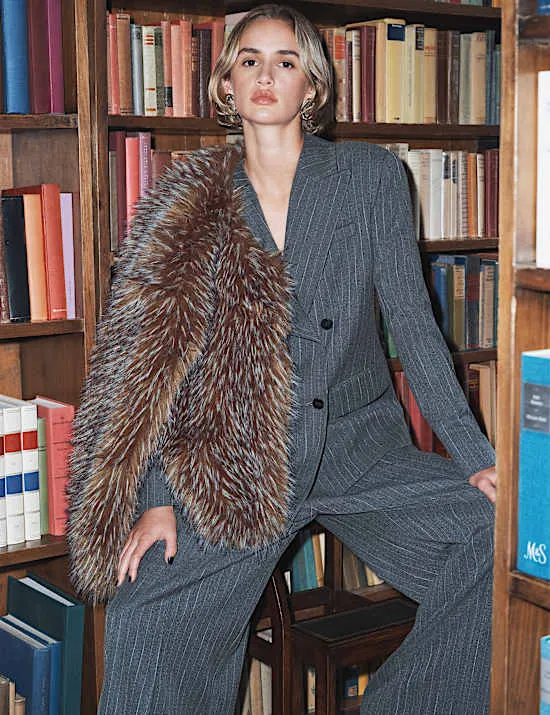 Pinstripe Double Breasted Blazer with Wool