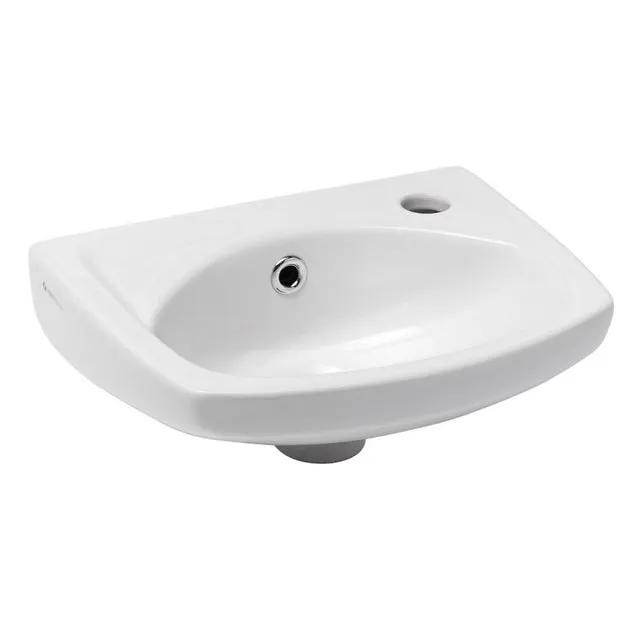 Lavamanos con orificio para grifería a la derecha, con rebosadero, 35 x 28 cm, blanco (EUR913)