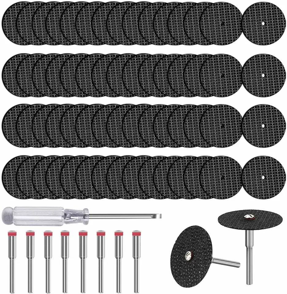 Cutting Wheel Set for Dremel Rotary Tool, 60pcs Rotary Tool Cut Off Wheel 1-1/4'' Reinforced Fiberglass Cut Off Wheels with 8pcs Mandrels for Cutting Metal, Wood, Stone