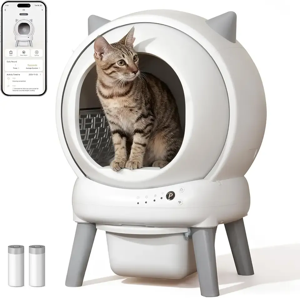 Self Cleaning Litter Box: Automatic Litter Box Self Cleaning for Multiple Cats Auto Robot with Dual Safety Protection, Large Openning Odor-Control with Mat