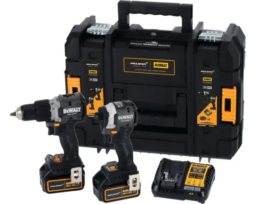 Aku sada DeWalt McLaren 18V DCK200MM2T, Příklepová vrtačka DCD85M a Rázový utahovák DCF85M, včetně nabíječky a 2 x aku 4Ah DCB182