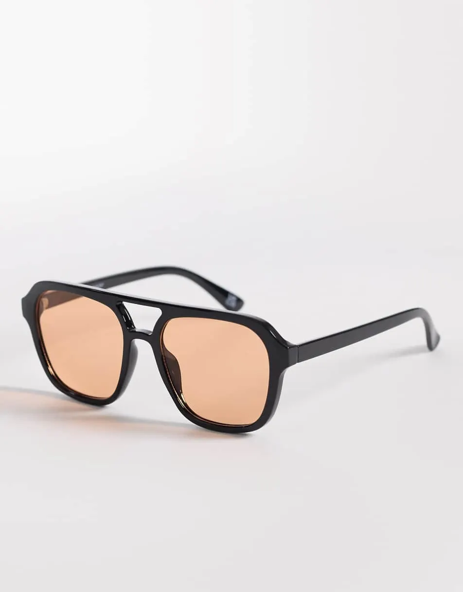 ASOS DESIGN aviator sunglasses in black frame with amber lens