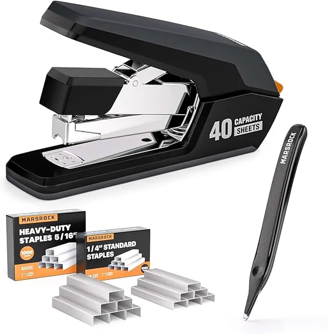 MARSROCK Effortless Stapler for Desk with 40-50 Sheet Capacity, 2000 Staples, 1-Touch Stapling, Ergonomic & Easy to Load Desktop Staplers, Heavy Duty Stap…