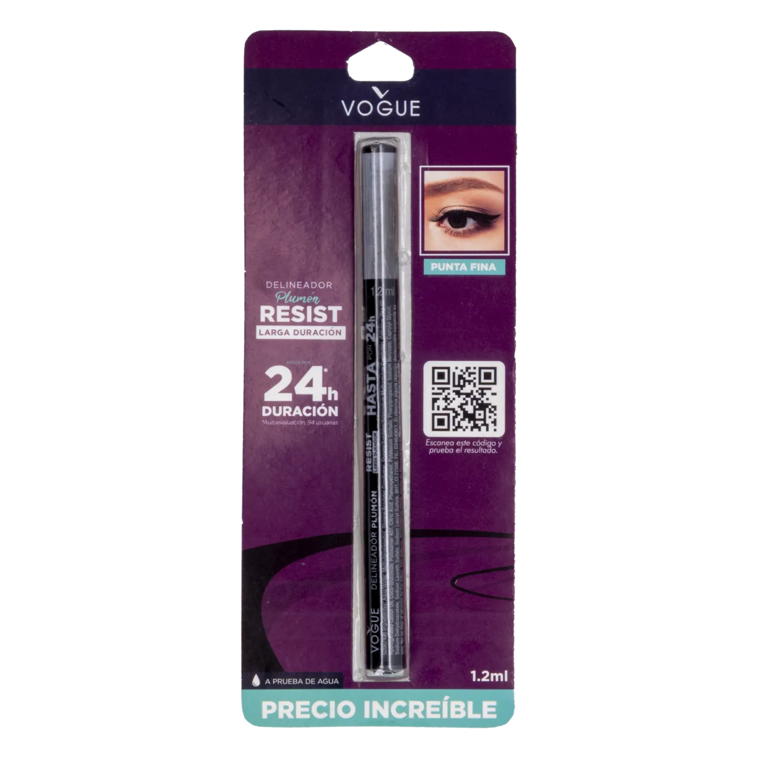 Delineador De Ojos Líquido De Larga Duración Negro Resist VOGUE 1,2 Ml