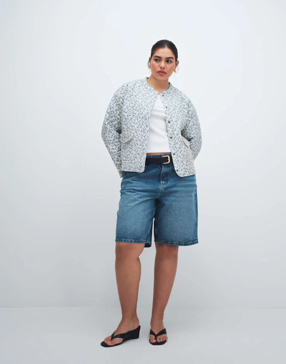 ASOS DESIGN Curve denim bermuda short in mid blue