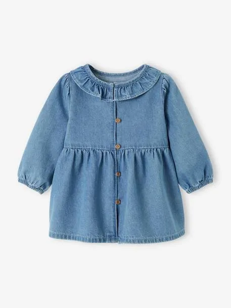Robe bébé denim col volanté - stone
