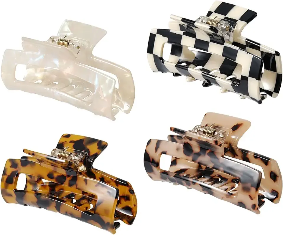 4Pcs Hair Claw Clips, Acetate Hair Banana Barrettes, French Butterfly Jaw Clips, Mermaid Color Crab Hairpin, Leopard Print Stylish Hair Accessories for Women Girls (4 Pcs)