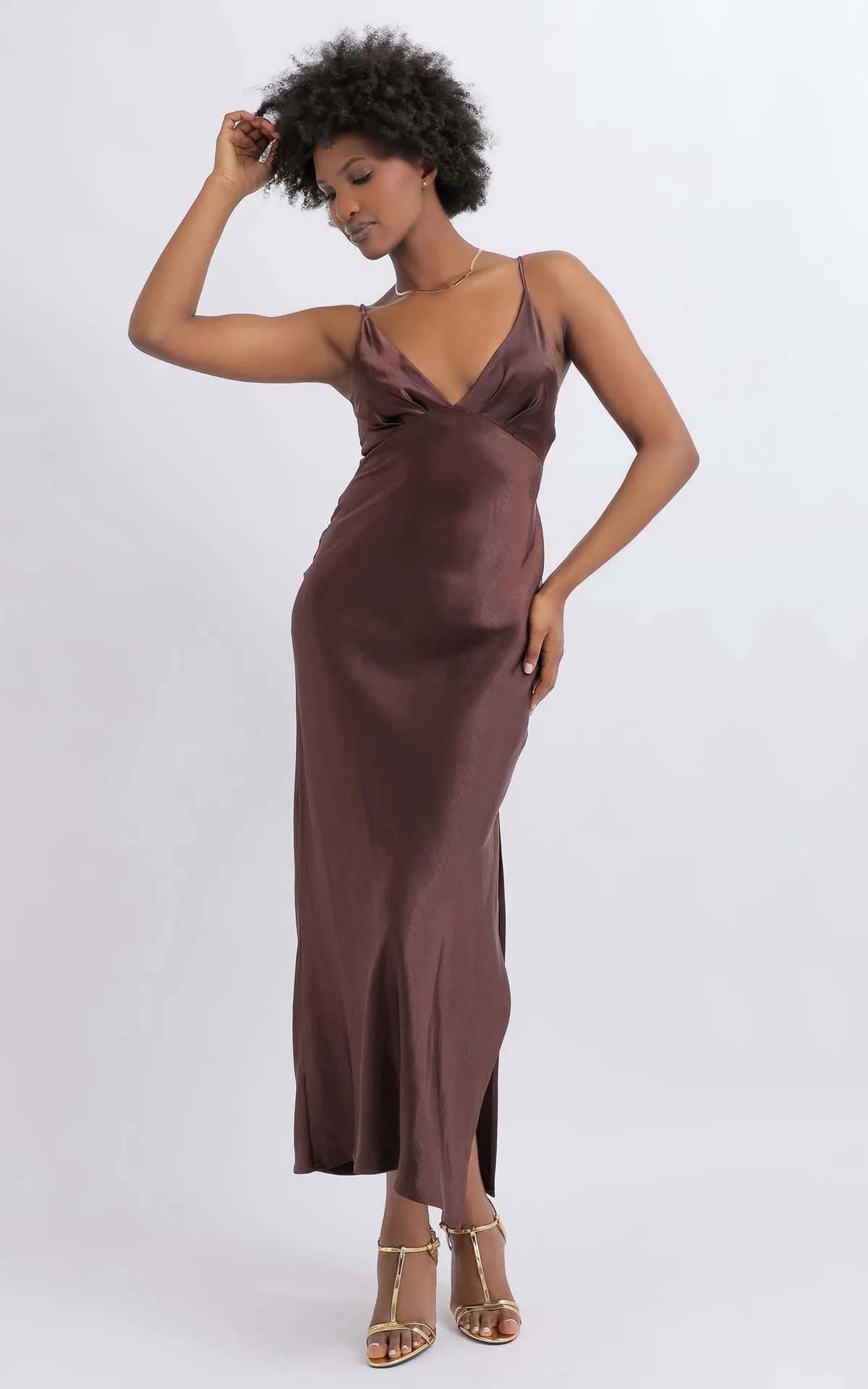 Satin V Neck Bias Slip Gown