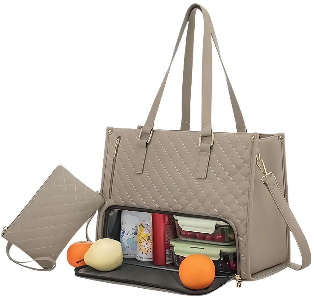 Lunchtas Handtas - Werktas Koeltas - Maaltijden Vers Houden - 2-in-1 Ontwerp - 156 Inch Laptop - Kaki