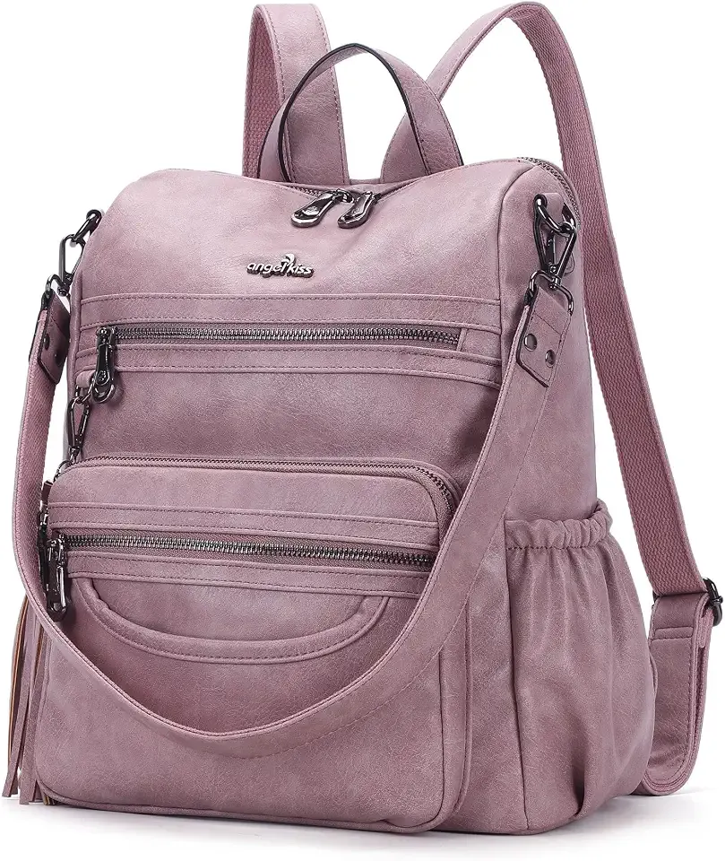 Women's Backpacks & Purse - PU Leather Zipper Casual Backpacks & Shoulder Bags