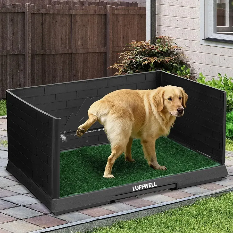 Dog Grass Pad with Tray & Drawer, Indoor Dog Potty Training System, 2 Reusable Turf Pads, 3 High Walls for Splash Protection, Easy-Clean Urine Collection Drawer for Small/Medium Dogs