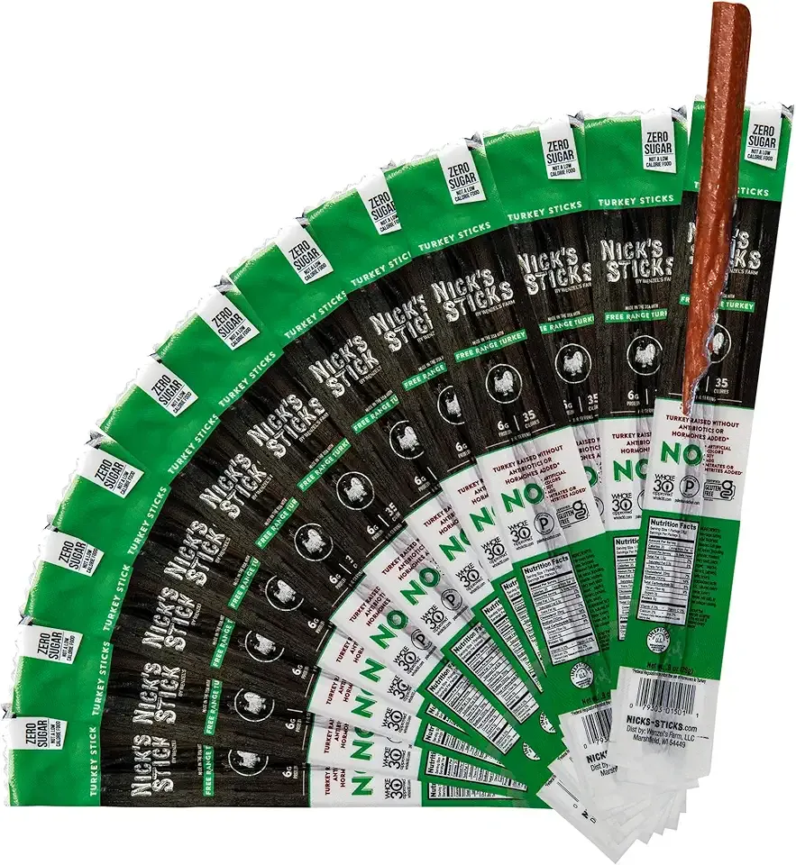 Nick's Sticks Clean & Balanced Free Range Turkey Snack Sticks | Made in the USA | Gluten Free | Paleo | Keto | Whole30 Approved | No Soy, Antibiotics or Hormones (12 – .9 oz. Packs of 1 Sticks)