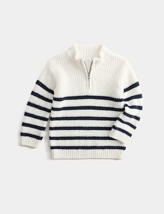 Pure Cotton Striped Quarter Zip Jumper (0-3 Yrs)