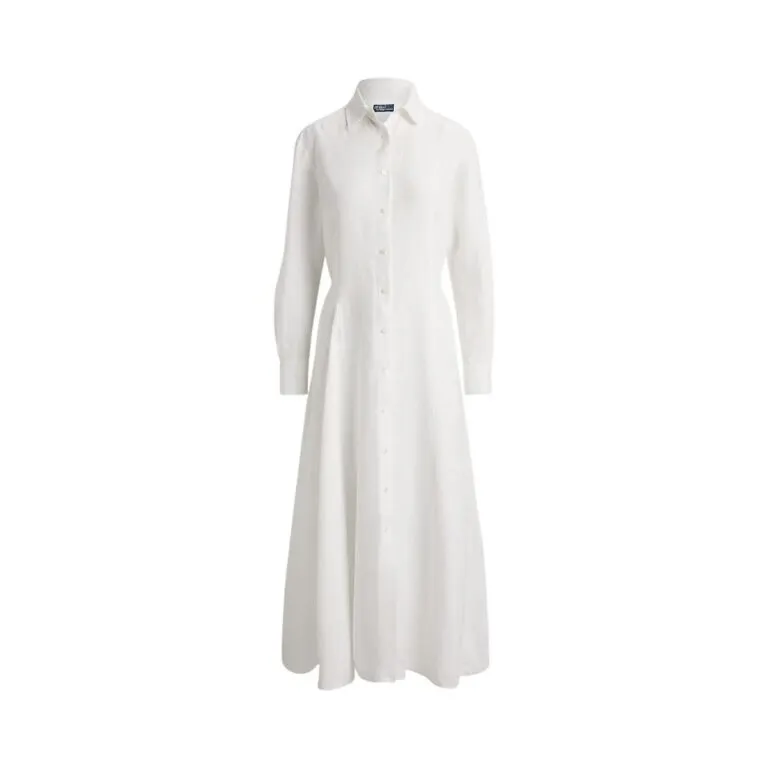 Self-Tie Linen Shirt Dress - Hvit