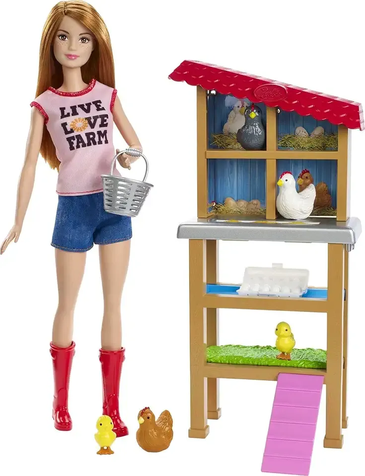 Chicken Farmer Doll, Red-Haired, and Playset with Henhouse, 3 Chickens, 2 Chicks and More, Career-Themed Toy for 3 to 7 Year Olds (Amazon Exclusive)