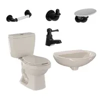 Combo Ecoline: Sanitario Ecoline Redondo Bone De 2 Piezas + Lavamanos Milano + Grifería Sencilla Balta Negro + Accesorios Valencia 3 Piezas Corona