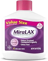 MiraLAX, Laxative Powder, Gentle Constipation Relief for Adults, Stool Softener with PEG 3350, Nonstimulant Laxative, No Harsh Side Effects, Osmotic Laxative, 45 Count MiraLAX, Laxative Powder, Gentle Cons…