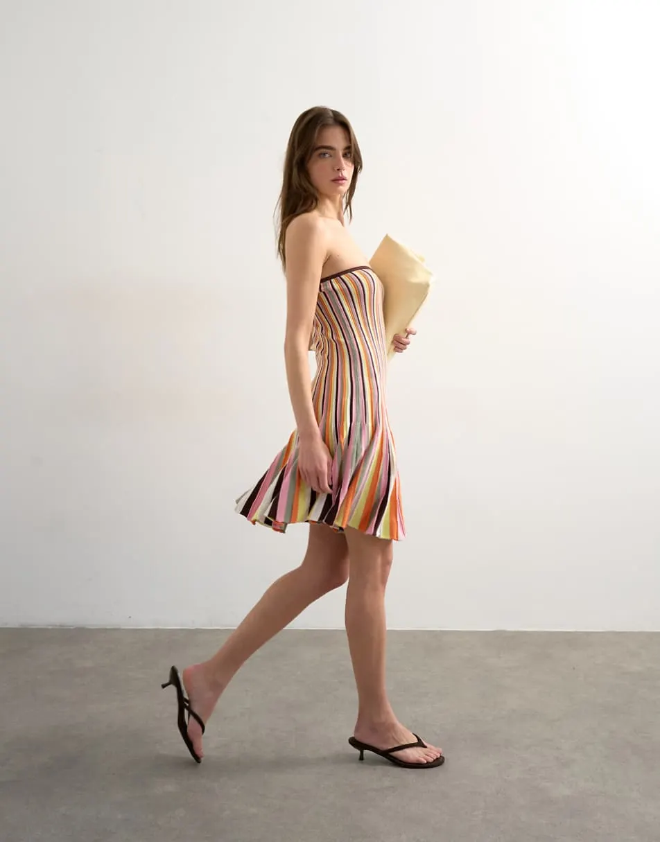Topshop knitted flippy multi colour stripe mini dress
