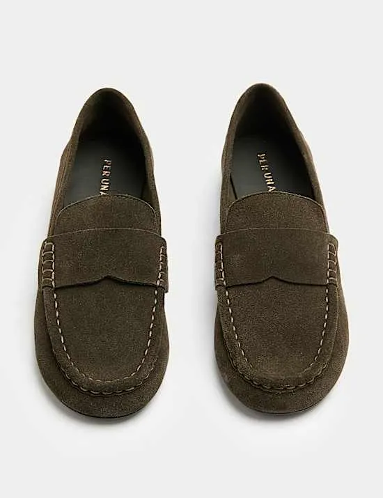Suede Contrast Stitch Flat Loafers