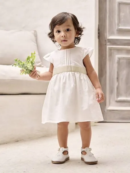 Robe cérémonie bébé fille ceinture nouée au dos - blanc