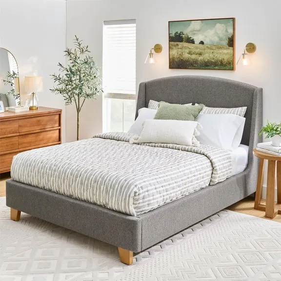 Better Homes & Gardens Windsor Platform Bed with Wingback Headboard, Queen, Gray Boucle $257.00